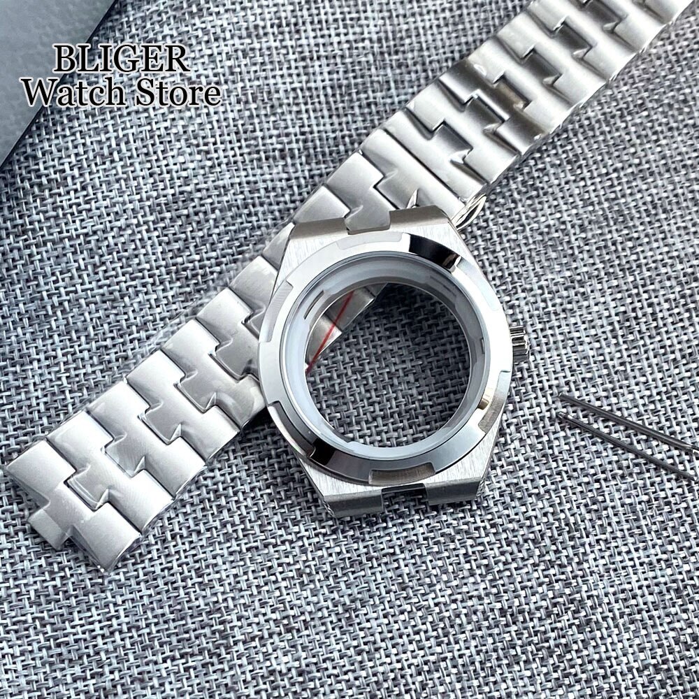 Silver 41mm Watch Case Bracelet Stainless Steel fit NH34 NH35 NH36 NH38 Sapphire