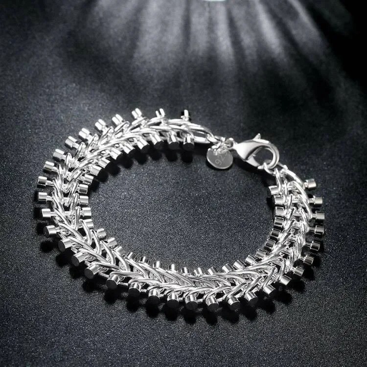 925 Sterling Silver Fishbone Chain Bracelet Unisex 20cm Jewelry Gift