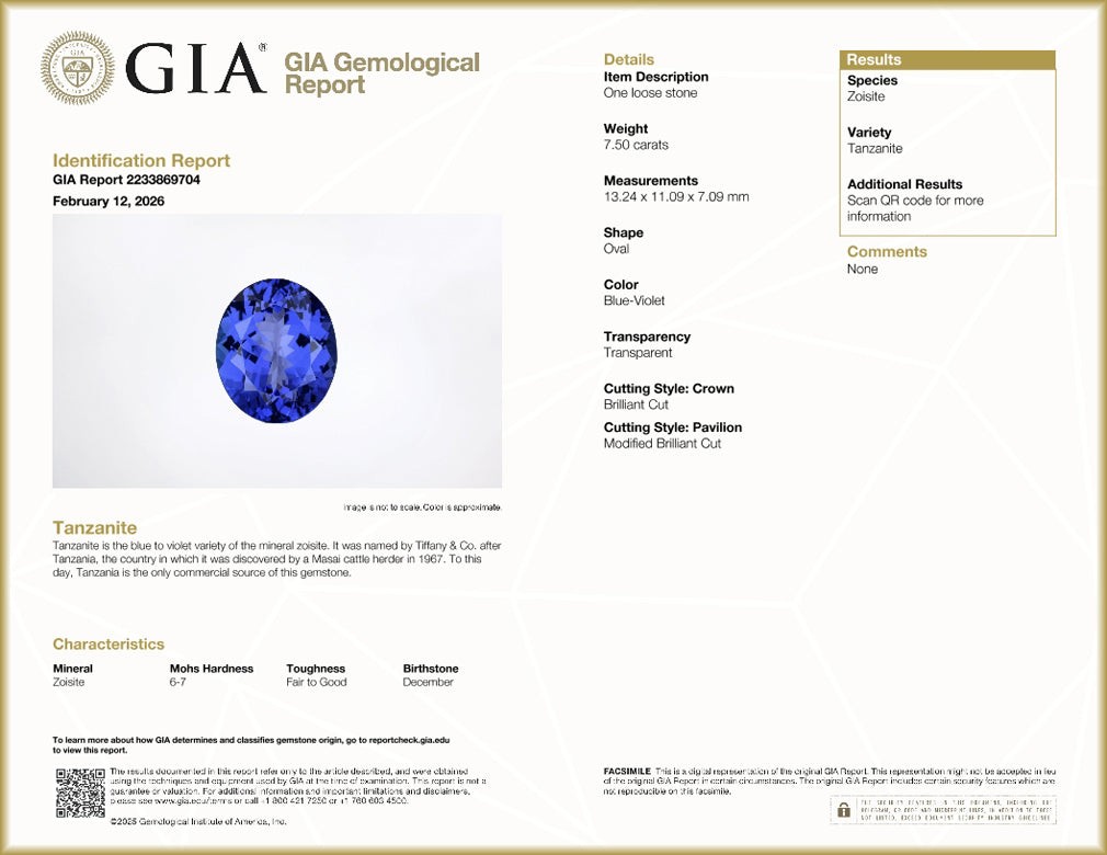 GIA Certified 7.50 ct AAAA Oval (13.24 x 11.09 mm) Natural D’Block Tanzanite