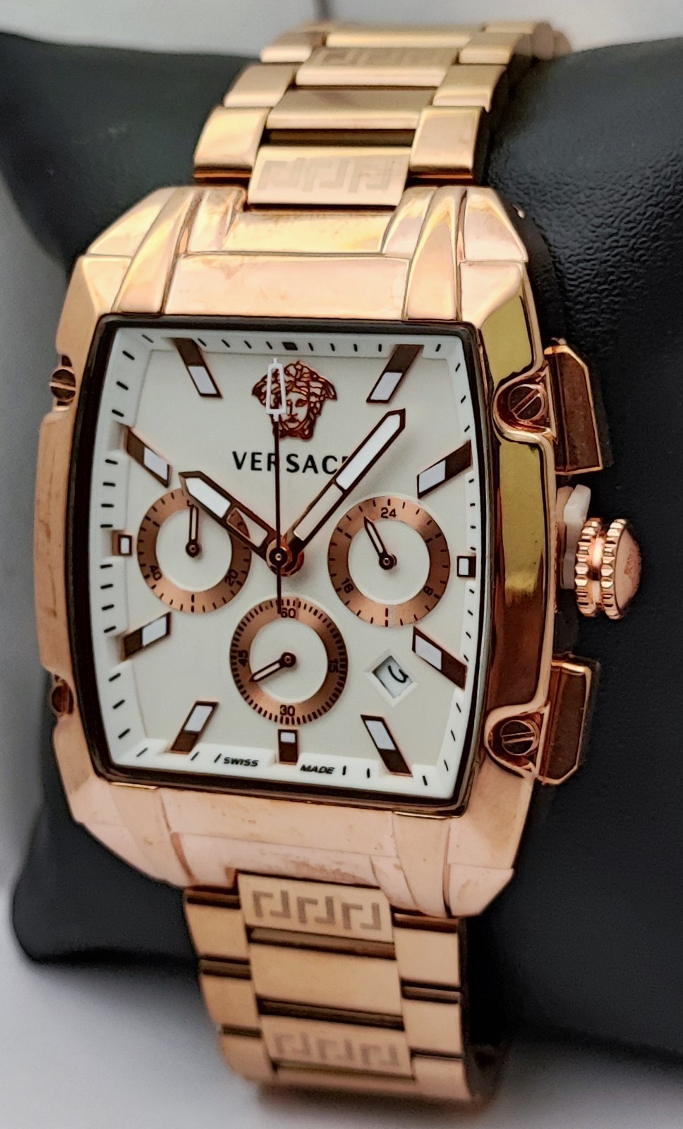 Working Versace Chronograph White Dial with Date Men’s Wristwatch Steel Band