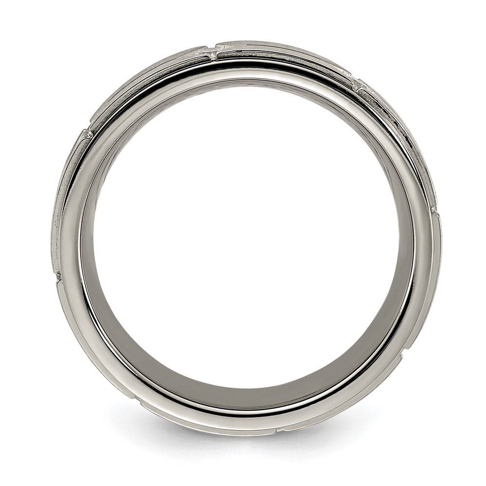 Titanium Brushed Center with Cubic Zirconia 7.00mm Band Ring Size 10
