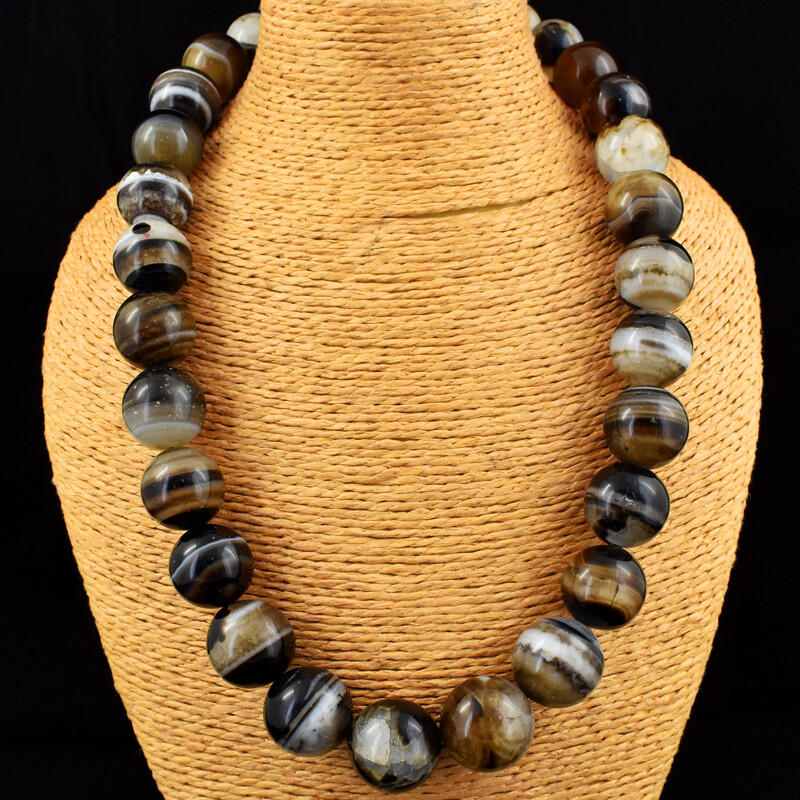 1230.00 Cts Earth Mined Untreated Onyx Round Shape Beads Necklace NK-26E249