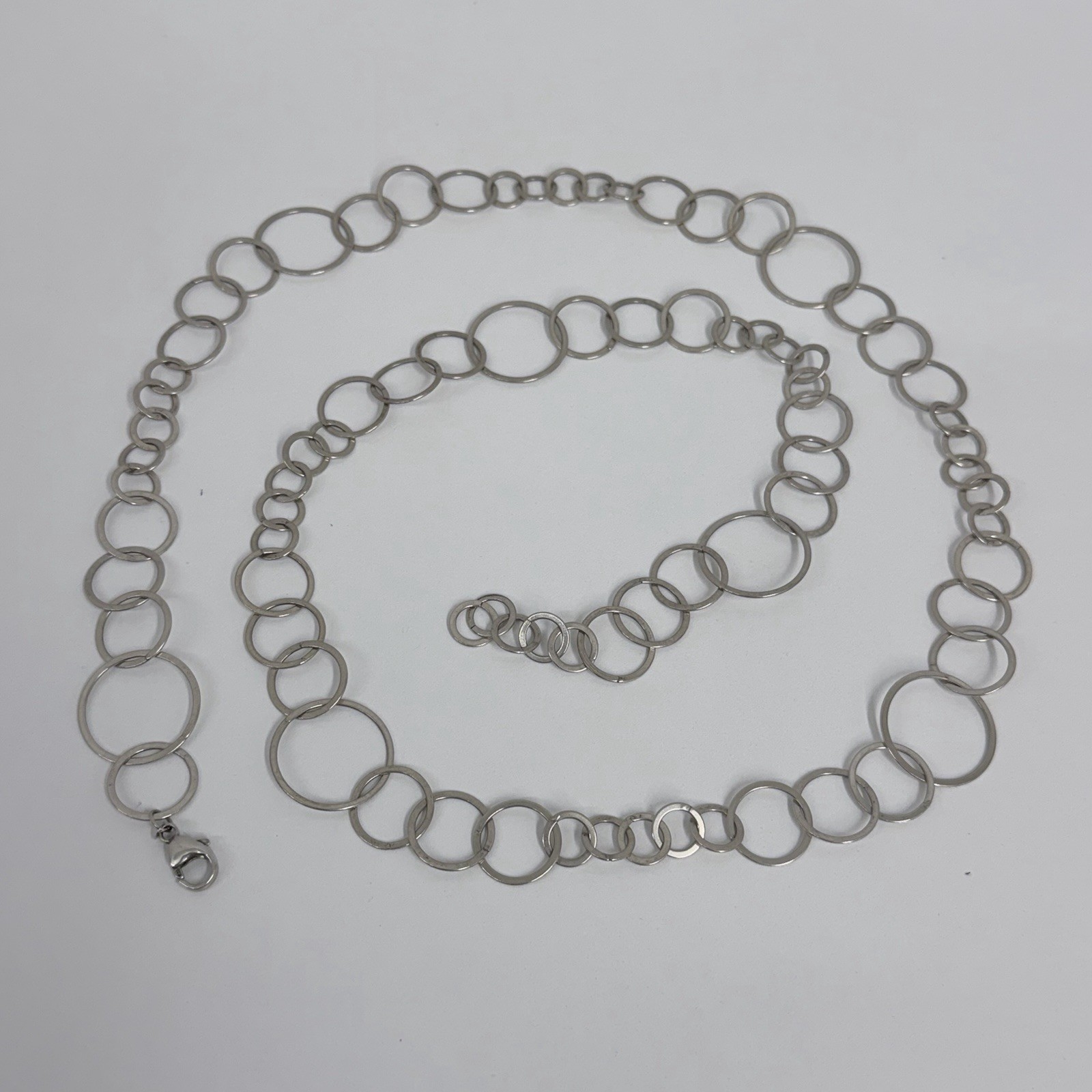 Sterling Circle Round Chain Links Necklace Hallmarked 45 Grams 42 1/2″ Long