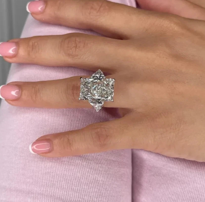 Lab Grown Radiant Cut Diamond Ring IGI Certified 14k White Gold 10.3 Ct VS E F