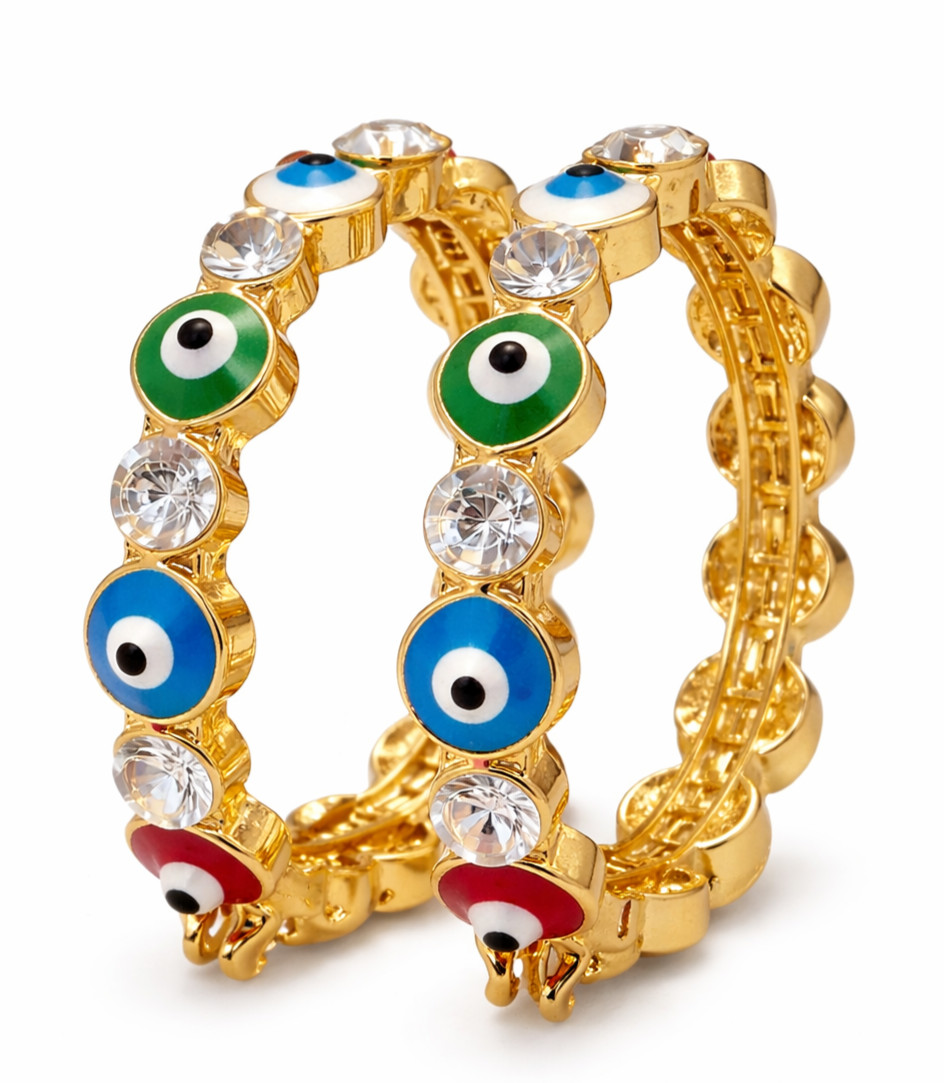 1/200 14K Yellow Gold Oro Overlay Evil Eye Hoop Earrings Women Ladies mm in CZ