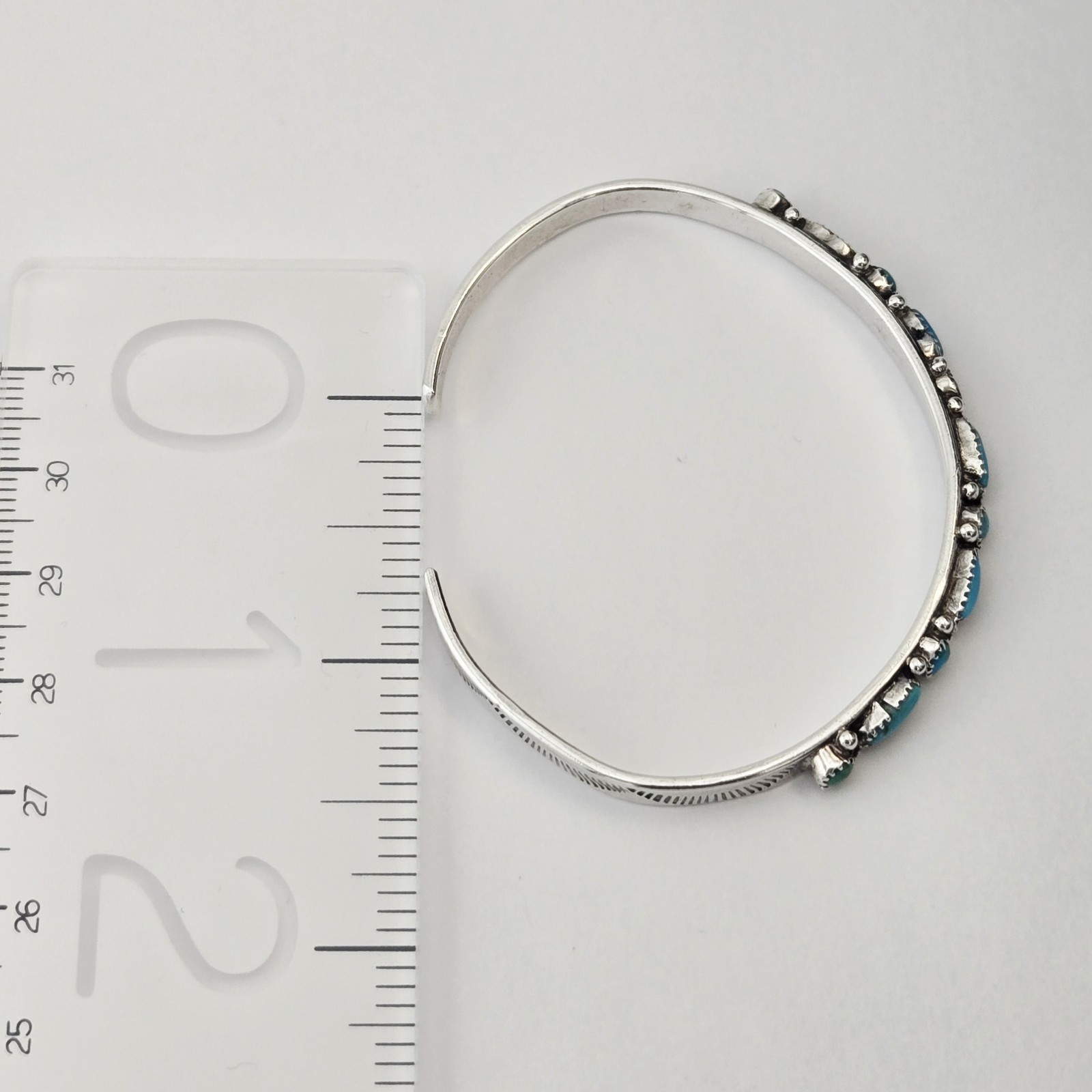 VTG Native Zuni Green Blue Turquoise Cabochon Sterling Silver 6″ Cuff Bracelet