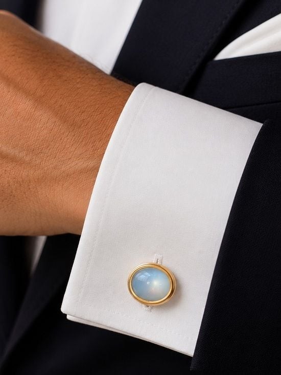 Vintage Gold Tone Oval Light Blue Cabochon Cufflinks | Classic Formal