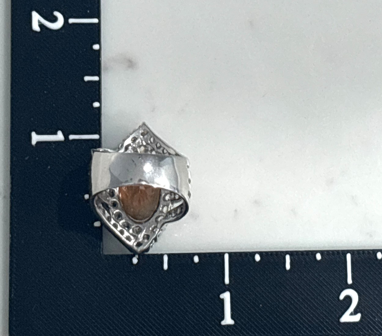 Sterling Silver Ring Statement Cocktail Brown Orange Stone CZ Split Shank 6.5