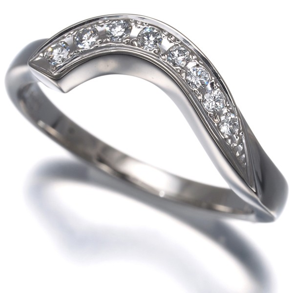 Auth Mikimoto Ring Diamond 0.13ct Wave US6-6.25 900 Platinum