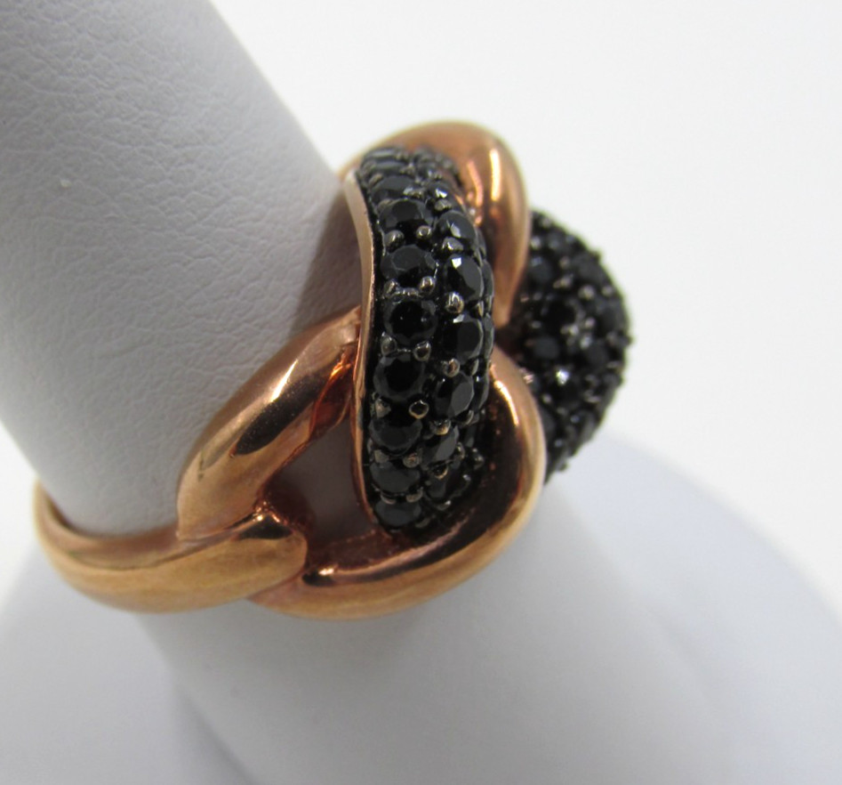 Signed Milor Italy Bronze Black Spinel Gemstone Ring Size 8 Unique Design