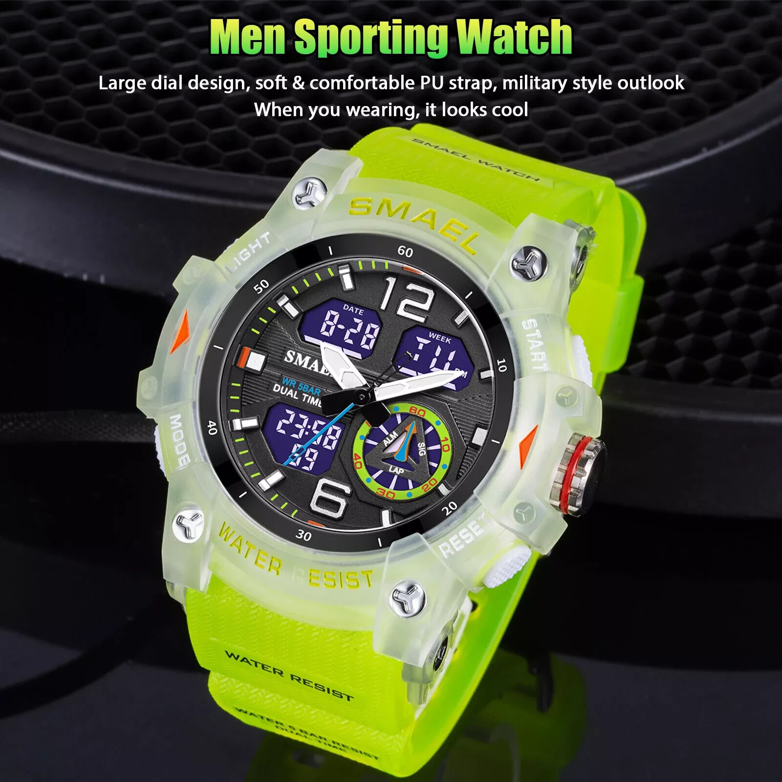 Reloj Militar LED para Hombres Pulsera Deportiva Digital&Cuarzo Impermeable