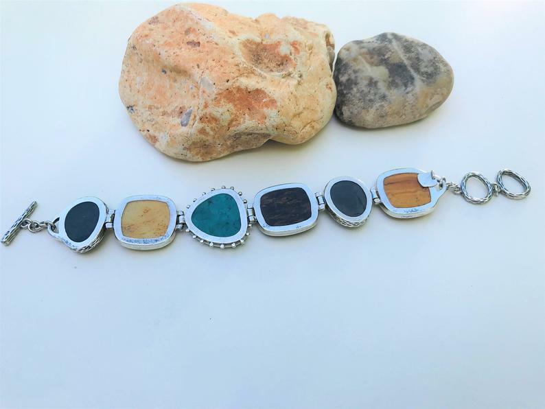 Silpada Pyrite Turquoise Bronzite Jasper 925 Sterling Silver Bracelet B1934 CUTE