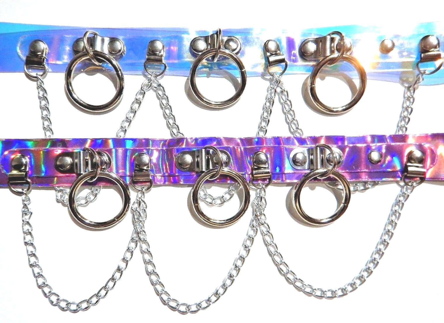 HOLOGRAPHIC COLLAR chain vinyl PVC cyber goth punk rave fetish hologram prism 1J