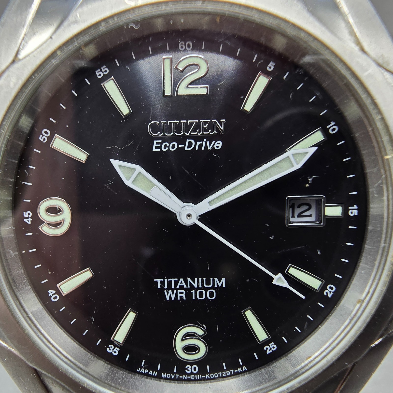 Citizen Eco-Drive Watch Men 41mm Black Dial Titanium Date E111-K006368 Runs