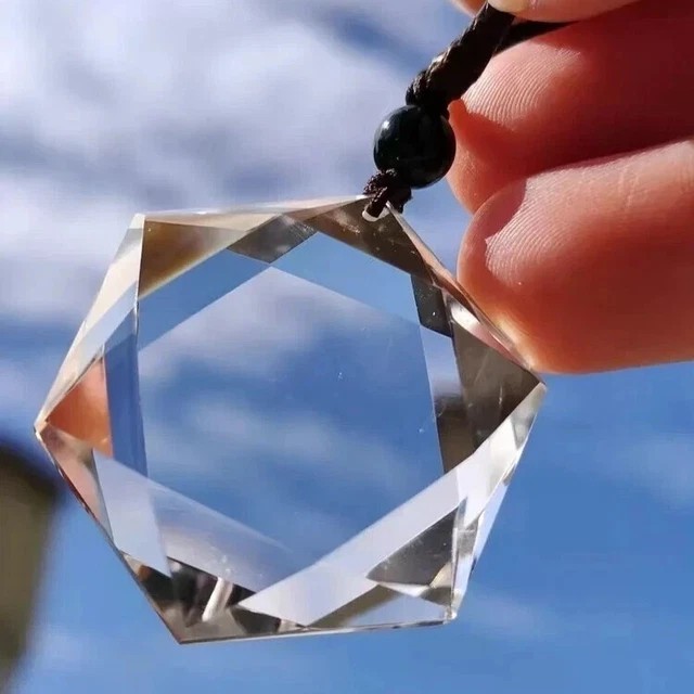 Natural Clear Quartz Hexagram Pendant Talisman Meditation Rope Unisex Necklace