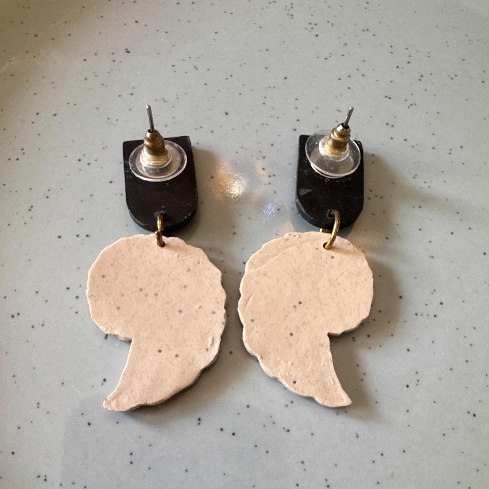 Black & Beige Seashell Polymer Clay Dangle/Drop Earrings Butterfly, No Stone