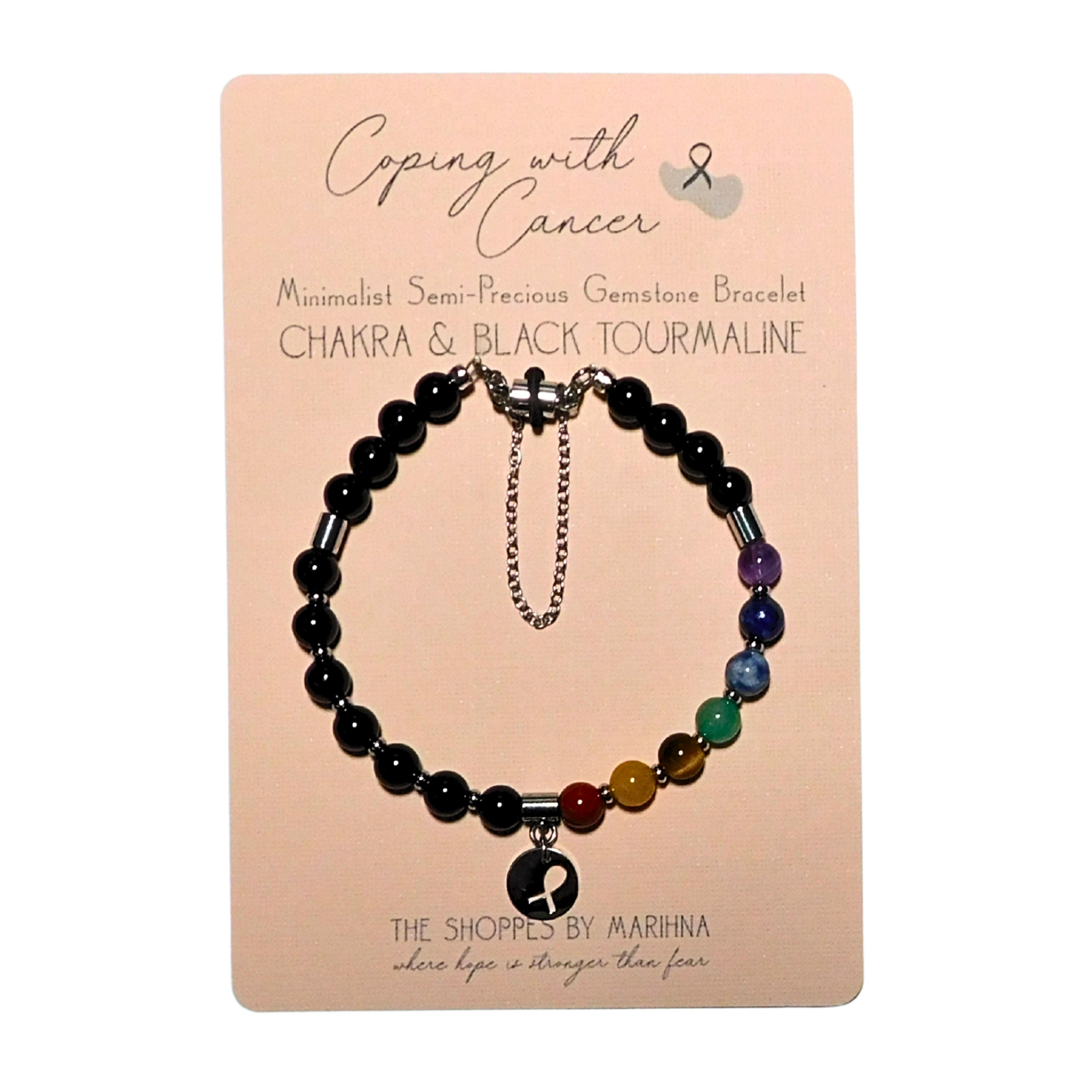 Black Tourmaline Steel Cancer Support Bracelet Chakra Healing Minimalist Design