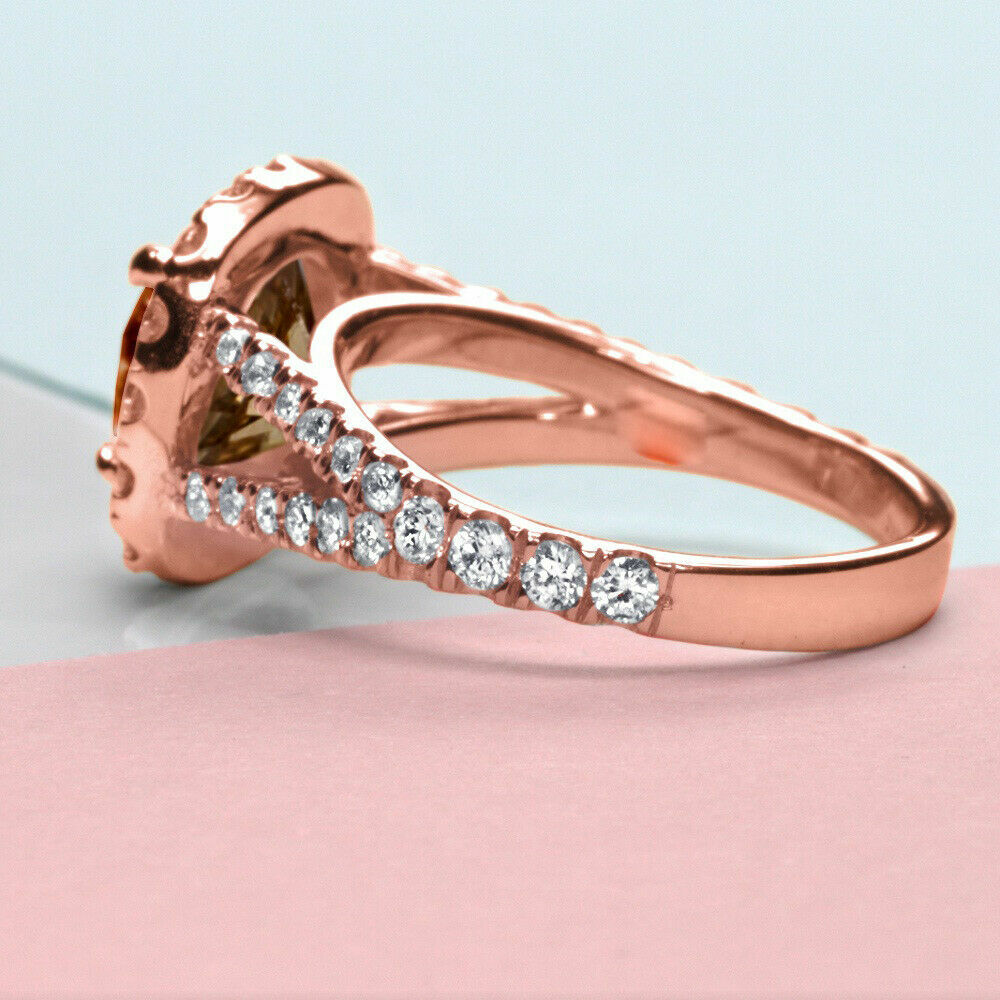 2Ct Simulated Diamond &Morganite Halo Women Engagement Ring 14K Rose Gold Finish