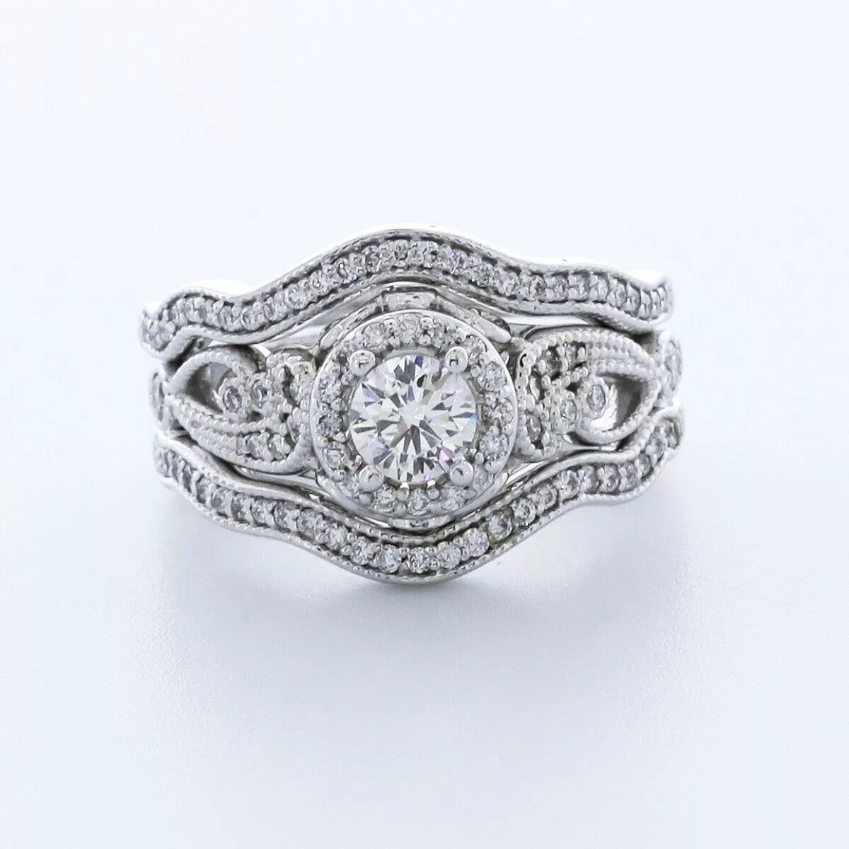 14K White Gold Engagement Ring Set Halo 1.60 Carat Round Lab-Grown Diamond D VS1