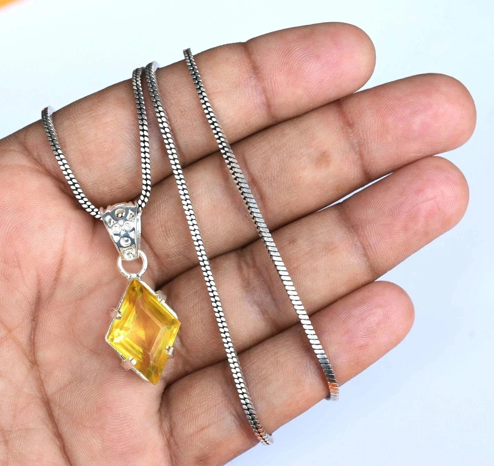 Natural Yellow Sapphire Fancy Cut 23 Ct 925 Solid Silver Pendant Gemstone