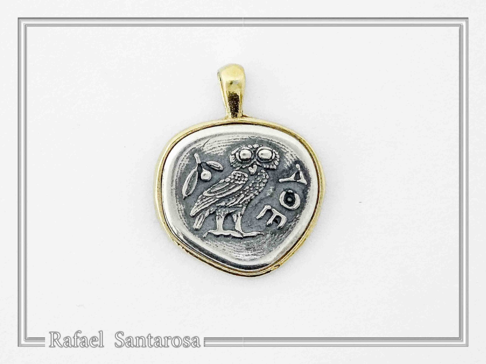 Owl coin pendant oxidized silver Athena’s tetradrachm Greek museum replica