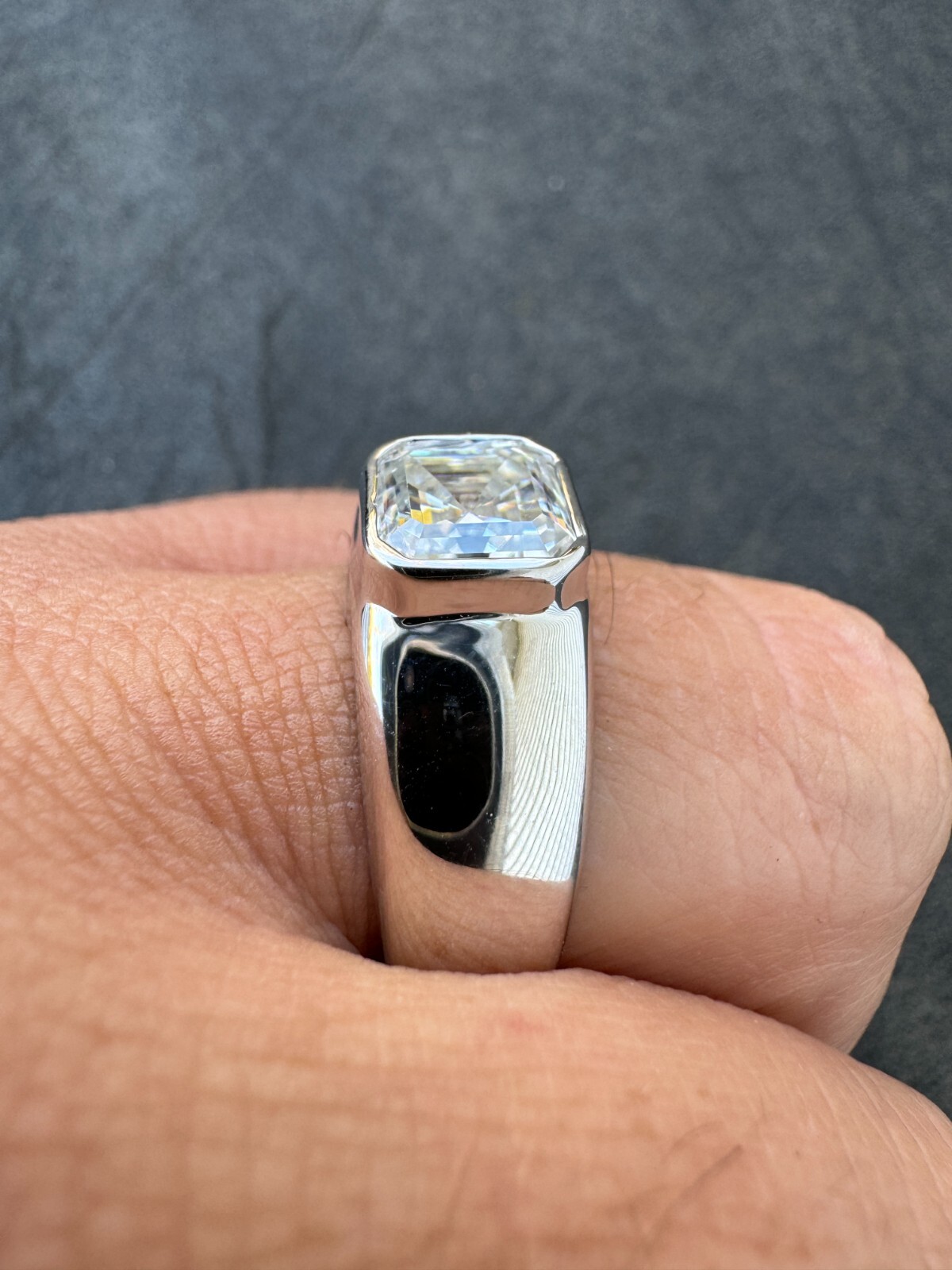3ct MOISSANITE Asscher Cut Big Solitaire Men’s Real Solid 925 Silver Ring Pinky