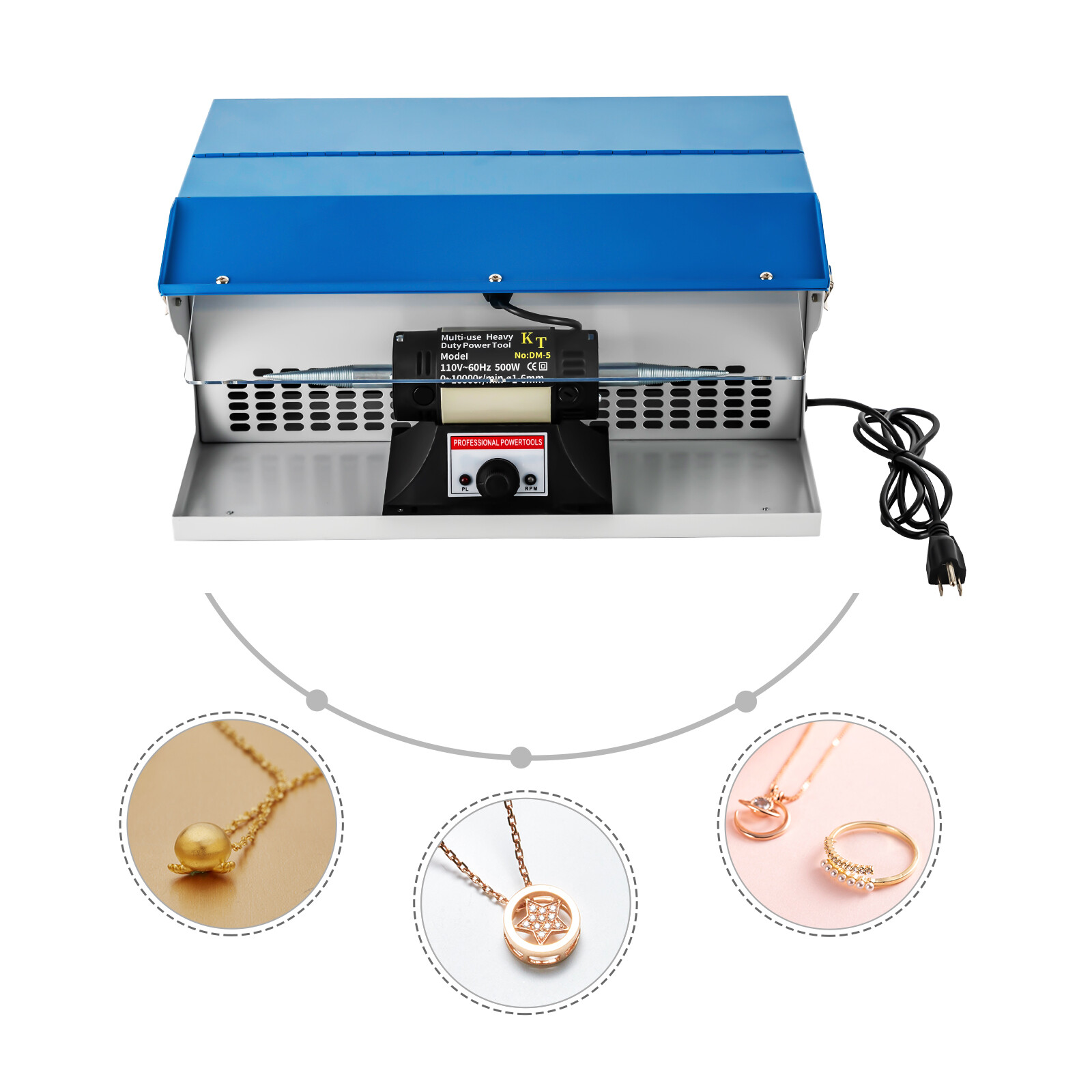 Benchtop Polishing Buffing Machine Jewelry Polisher Dust Collector W/ Light 500W
