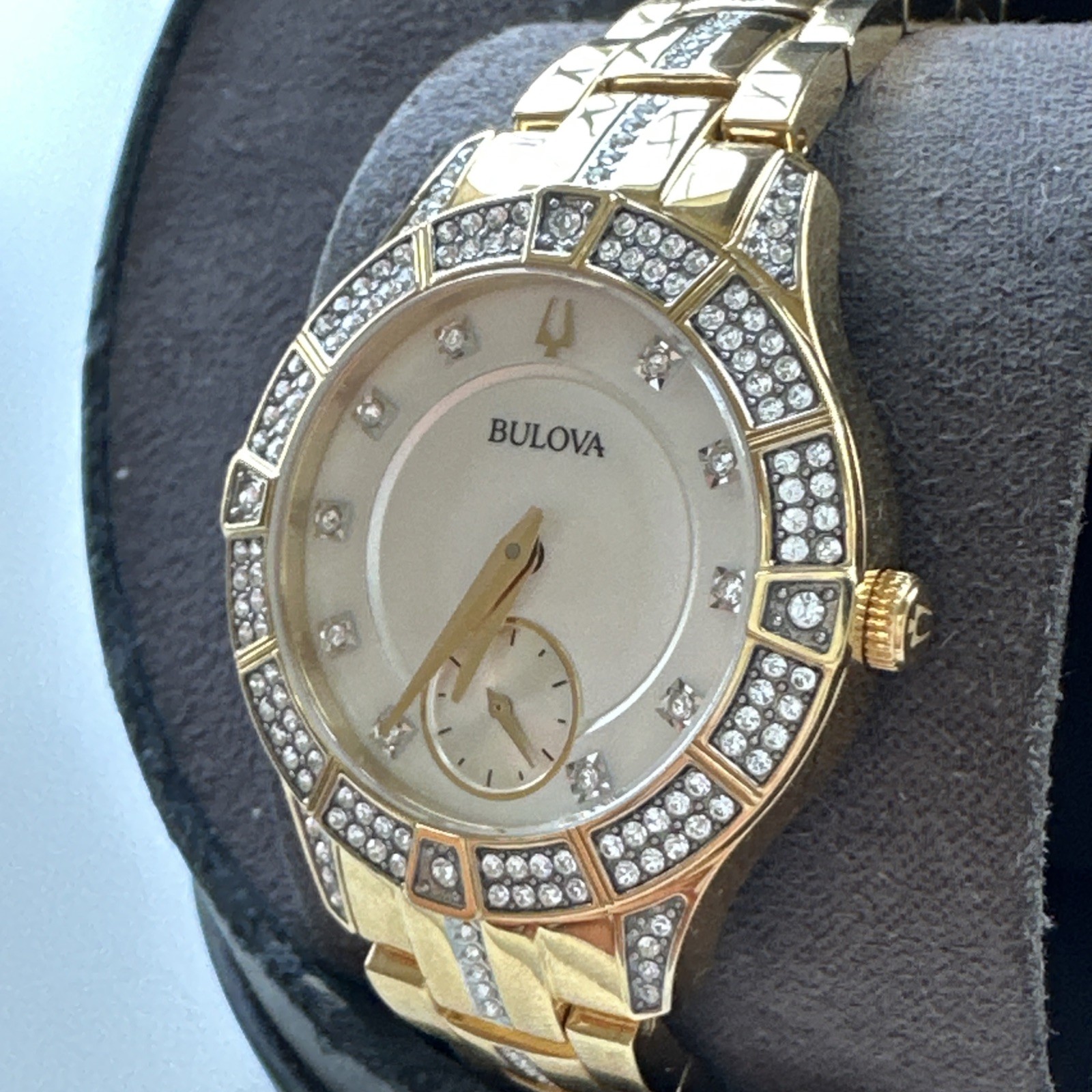 Bulova Women’s Quartz Crystal Accent Gold-Tone 30.5mm Watch 98L283
