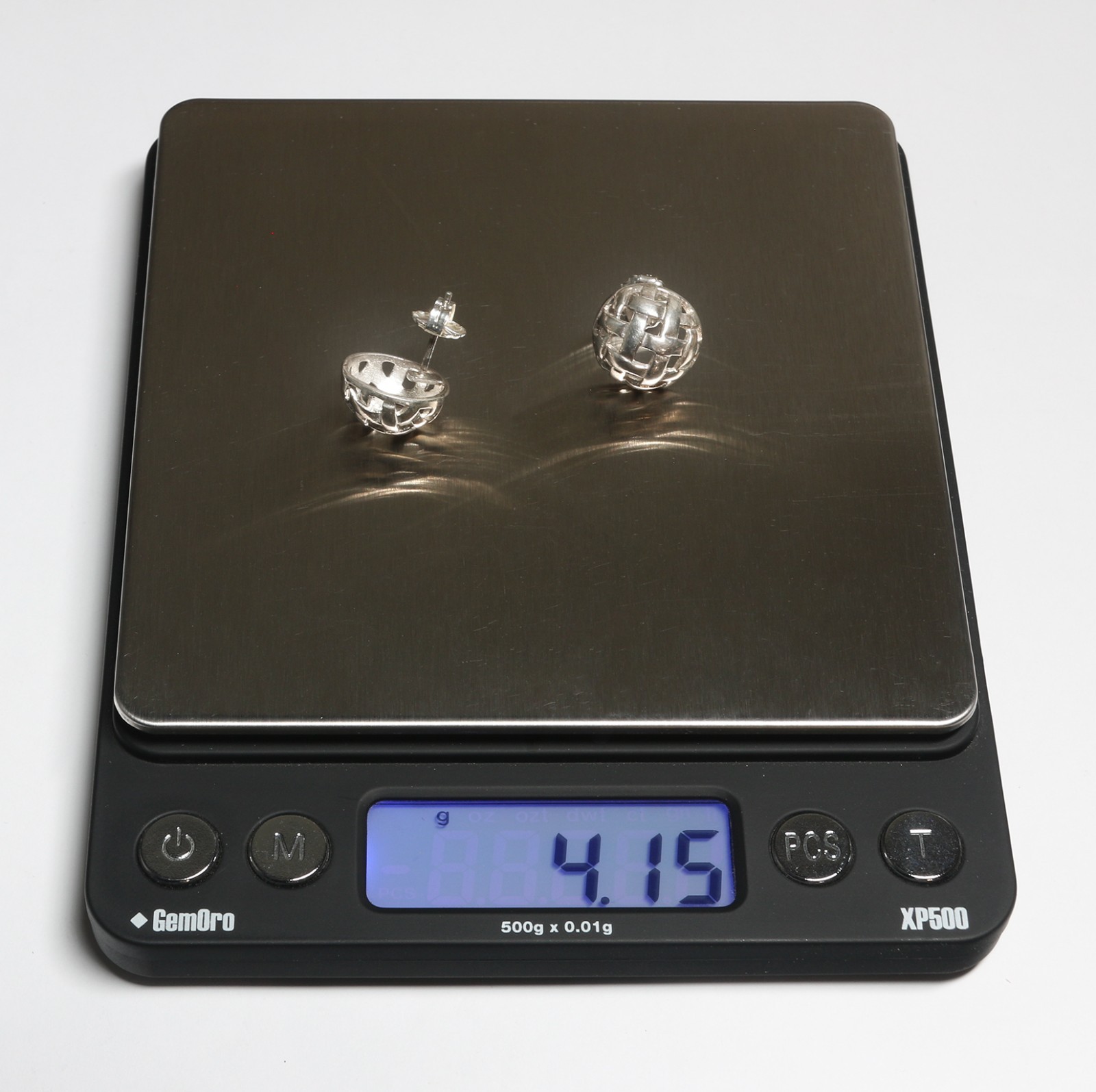 Estate Sterling Silver 13.4mm Basket Weave Button Style Pierced Earrings 4.15g