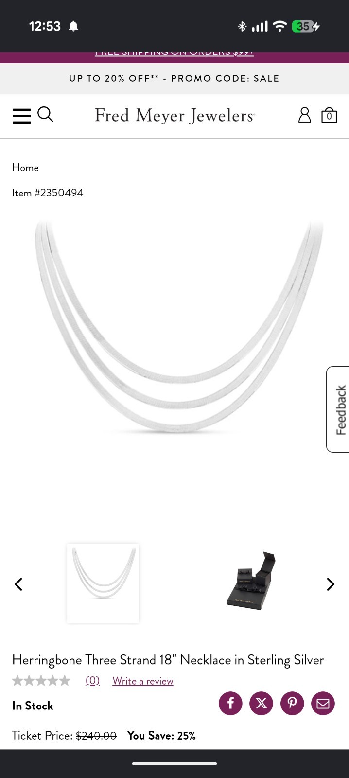 3 Herringbone Strand Braided Necklace 925 Sterling Silver, Italy