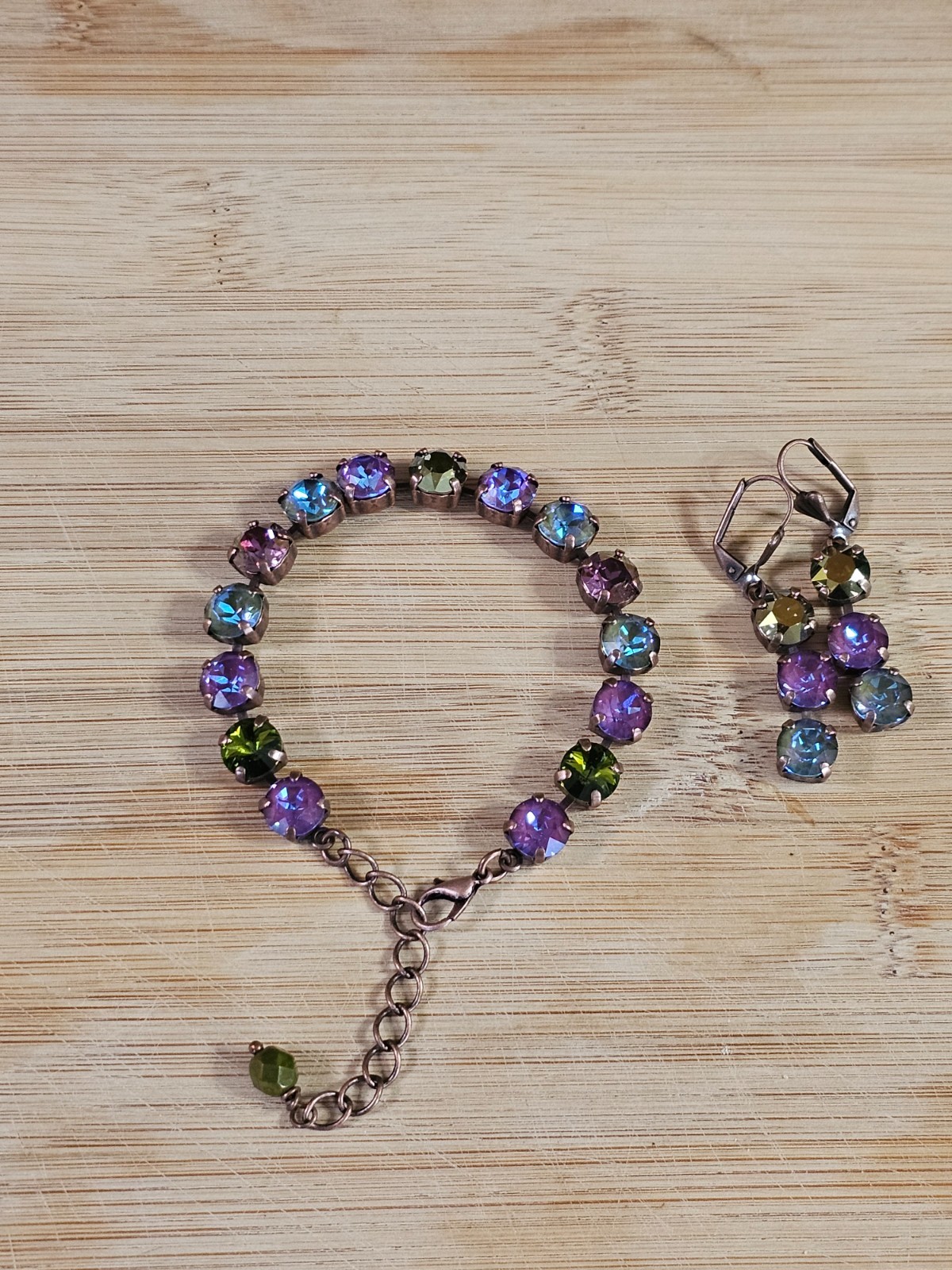 B1-9 Olive Purple Copper Drop Earrings Matching Cup Chain Bracelet Set