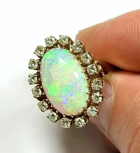 2.80Ct Oval Cut Genuine Fire Opal Halo Engagement Ring 14K Yellow Gold Plated