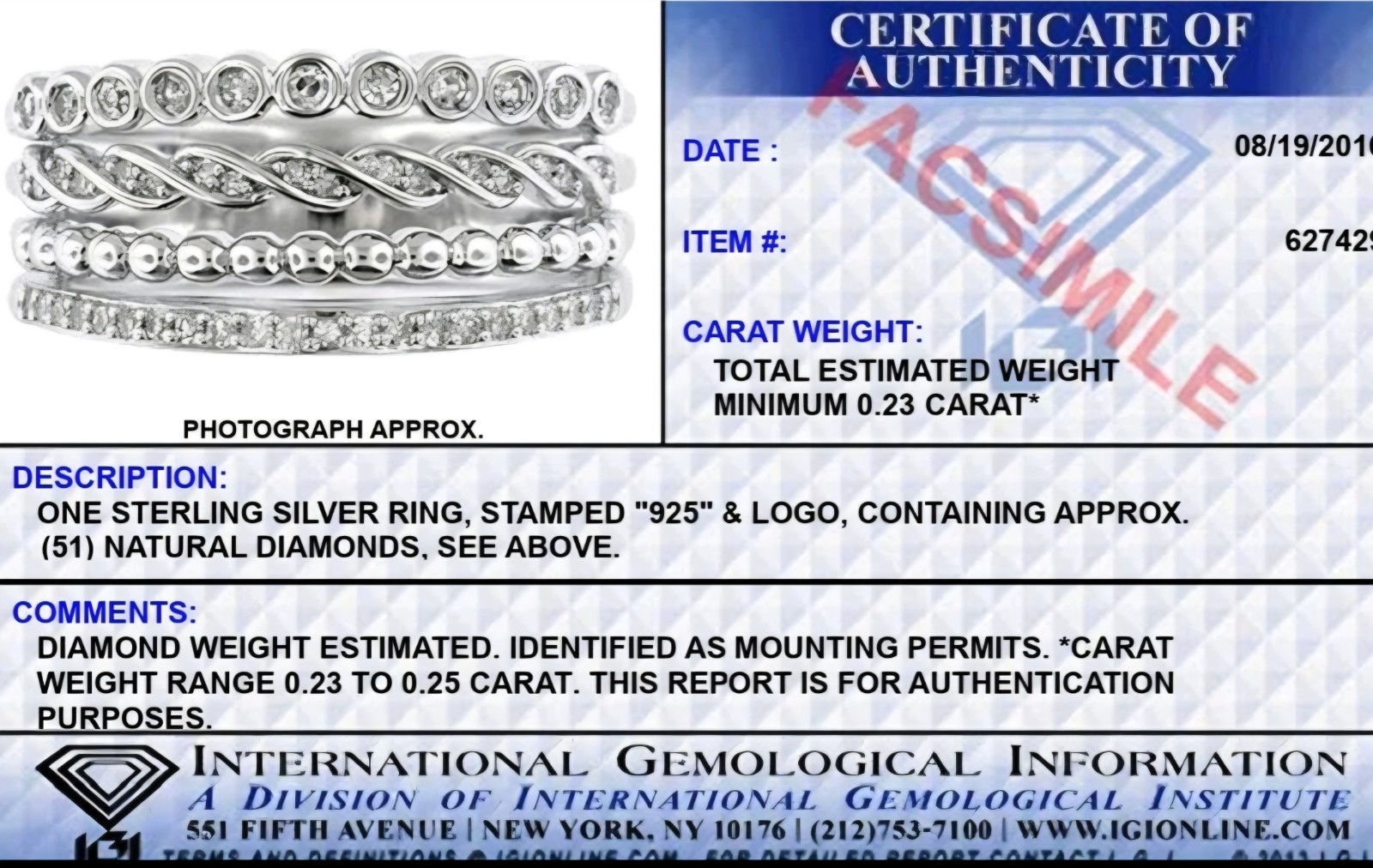 925 Sterling Silver Natural Diamond Ring Stack Band 0.23 CT Multi Row Size 7