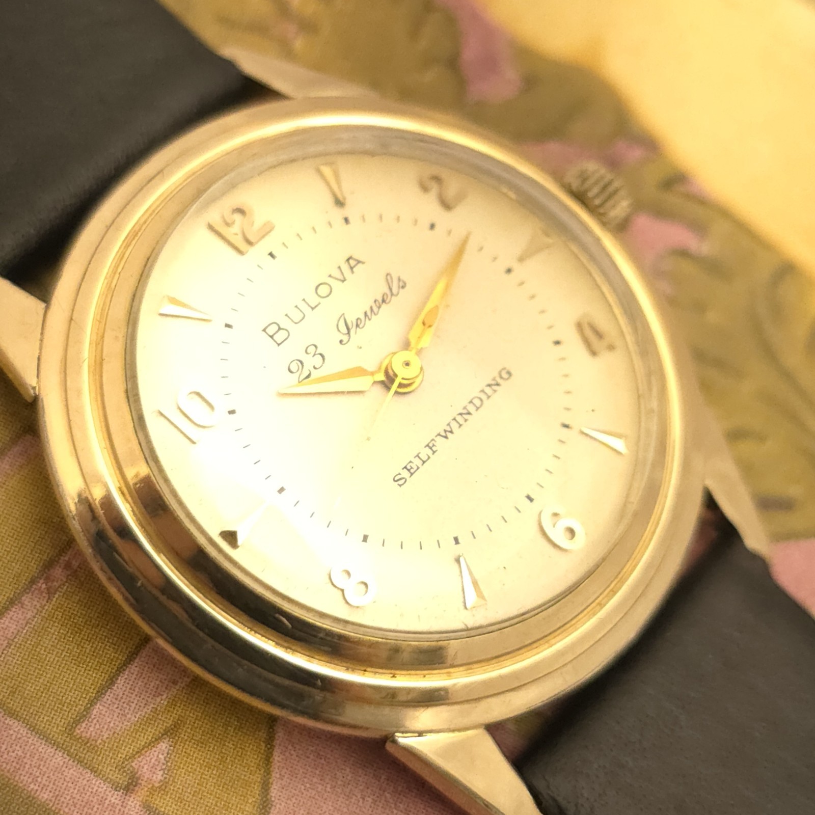 TW7 23j SHARP 1956 UFO BULOVA FLYING SAUCER SELF WIND 14k GOLD FILLED SS RUNS A+