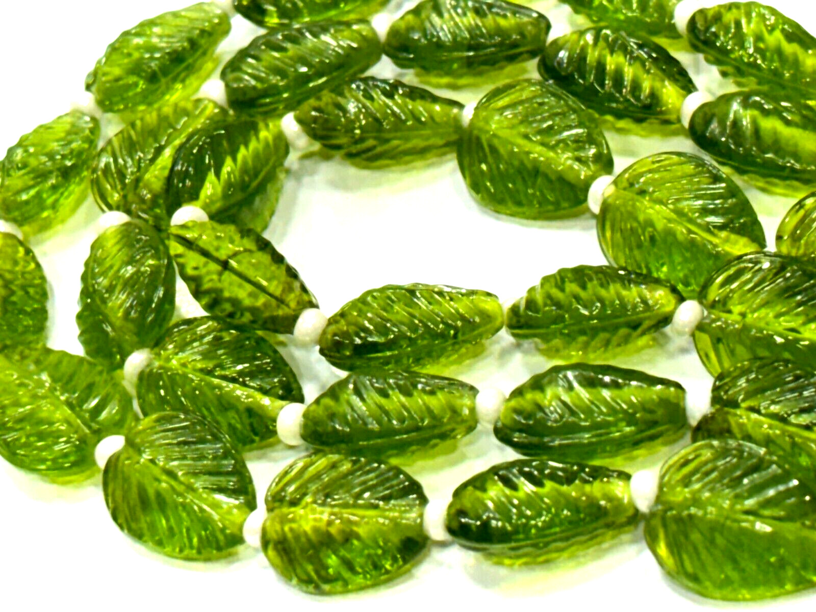 Peridot Pear Carved 10X14-11X15 MM Beads 18″inch 1 Necklace 3 Layer