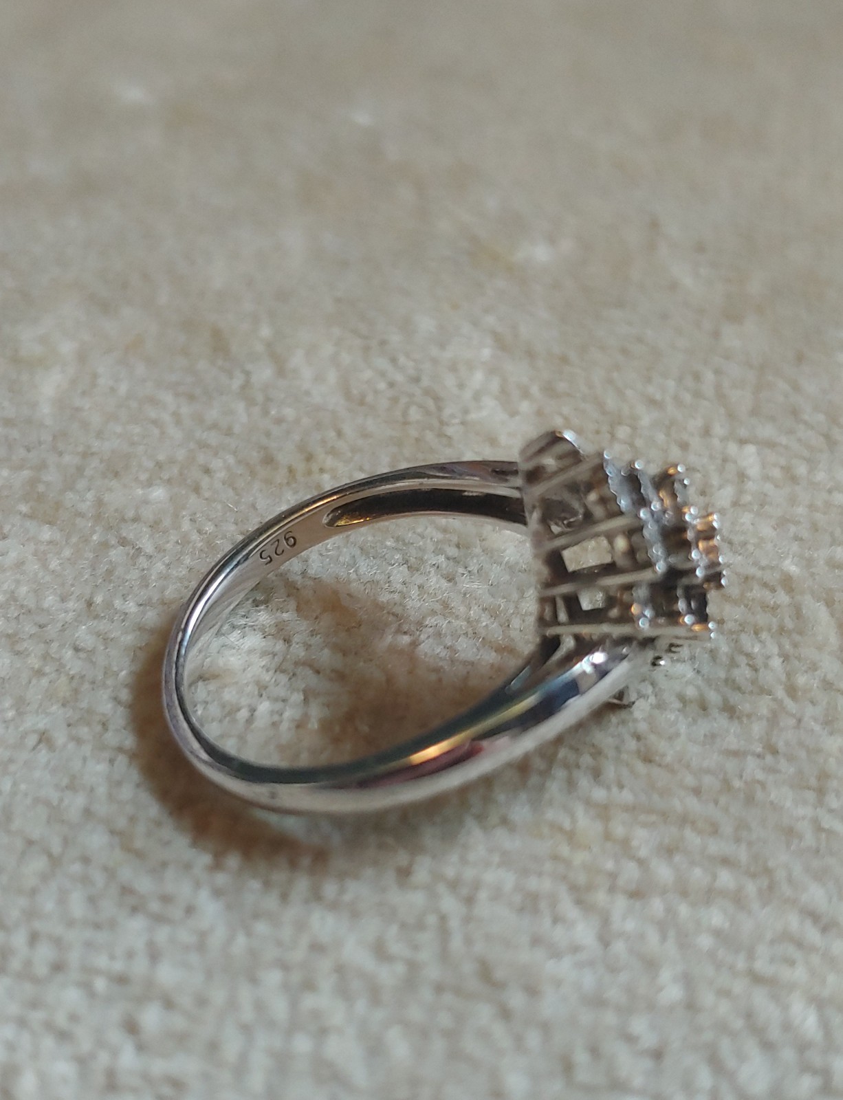 MCM Palladium Silver Diamond Bypass Cluster Ring