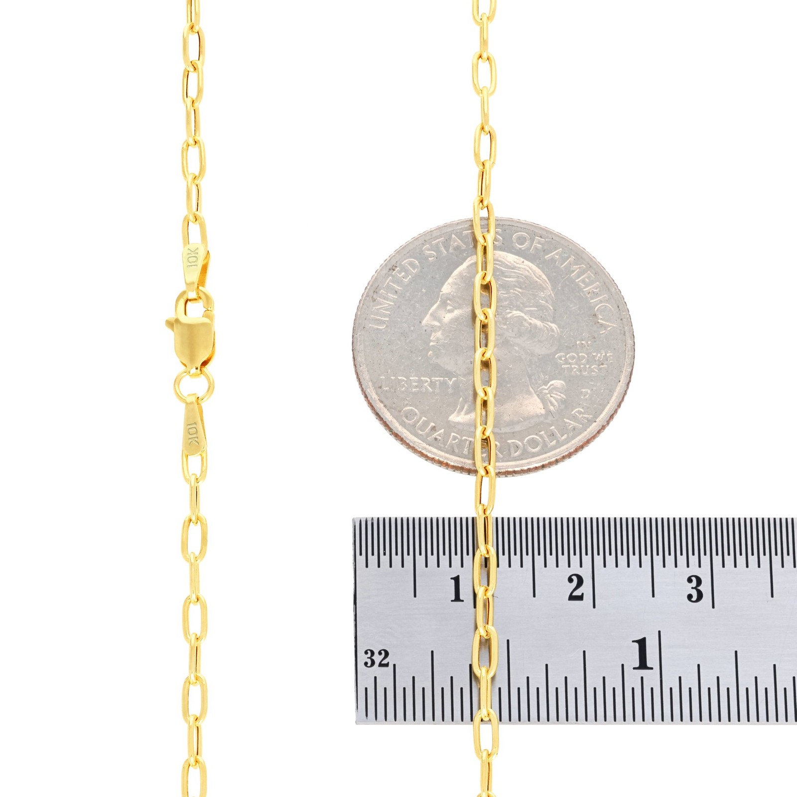 10k Yellow Gold 2mm Paperclip Chain Rolo Dainty Link Cable Necklace Womens 16″