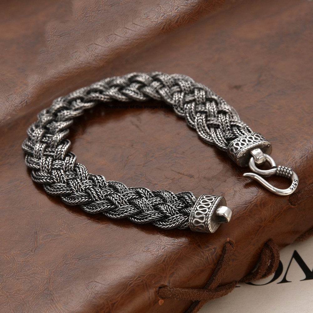 Pure 925 Sterling Silver Wide Wheat Link Chain Bracelet – Braided Spiga Design