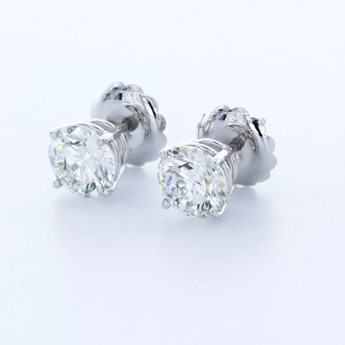 Stud Earrings Classic Solid 14K White Gold 3 Carat Round Natural Diamond F VS2