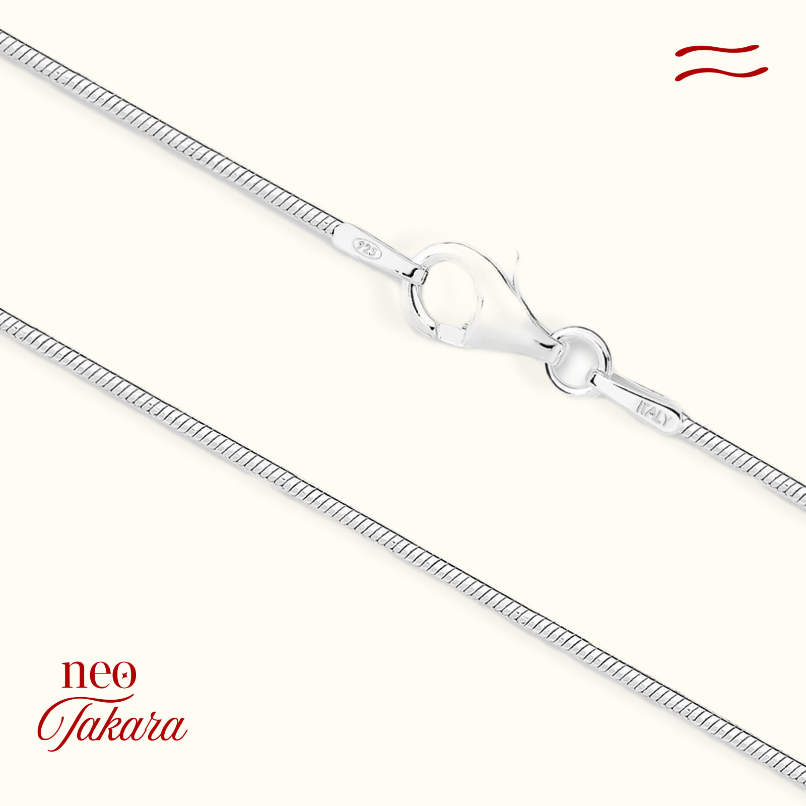 Sterling Silver 925 Snake Chain Necklace Length 50cm Unisex Gift- Italian Made