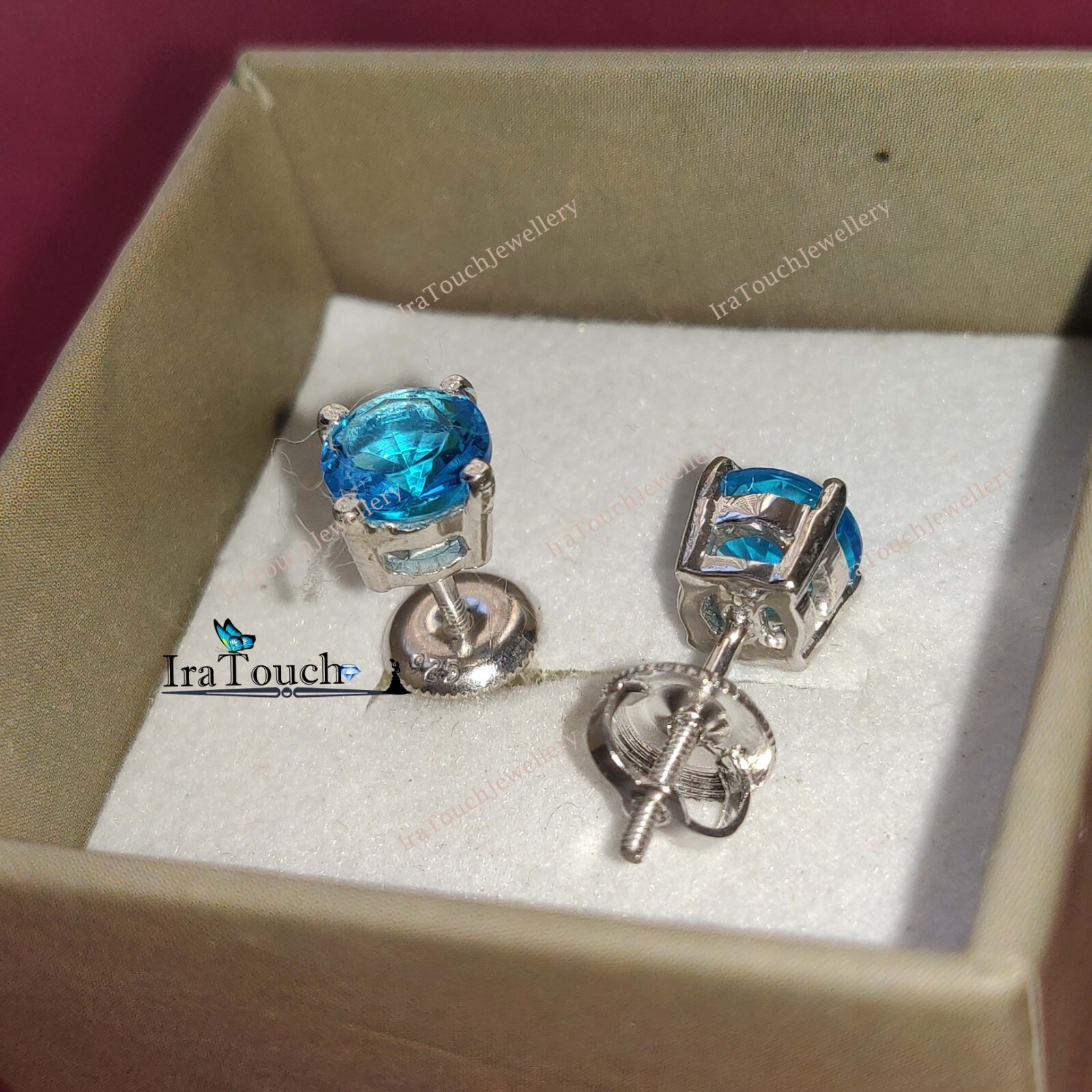 2Ct Round Lab-Created Blue Diamond Solitaire Stud Earring 14K White Gold Finish