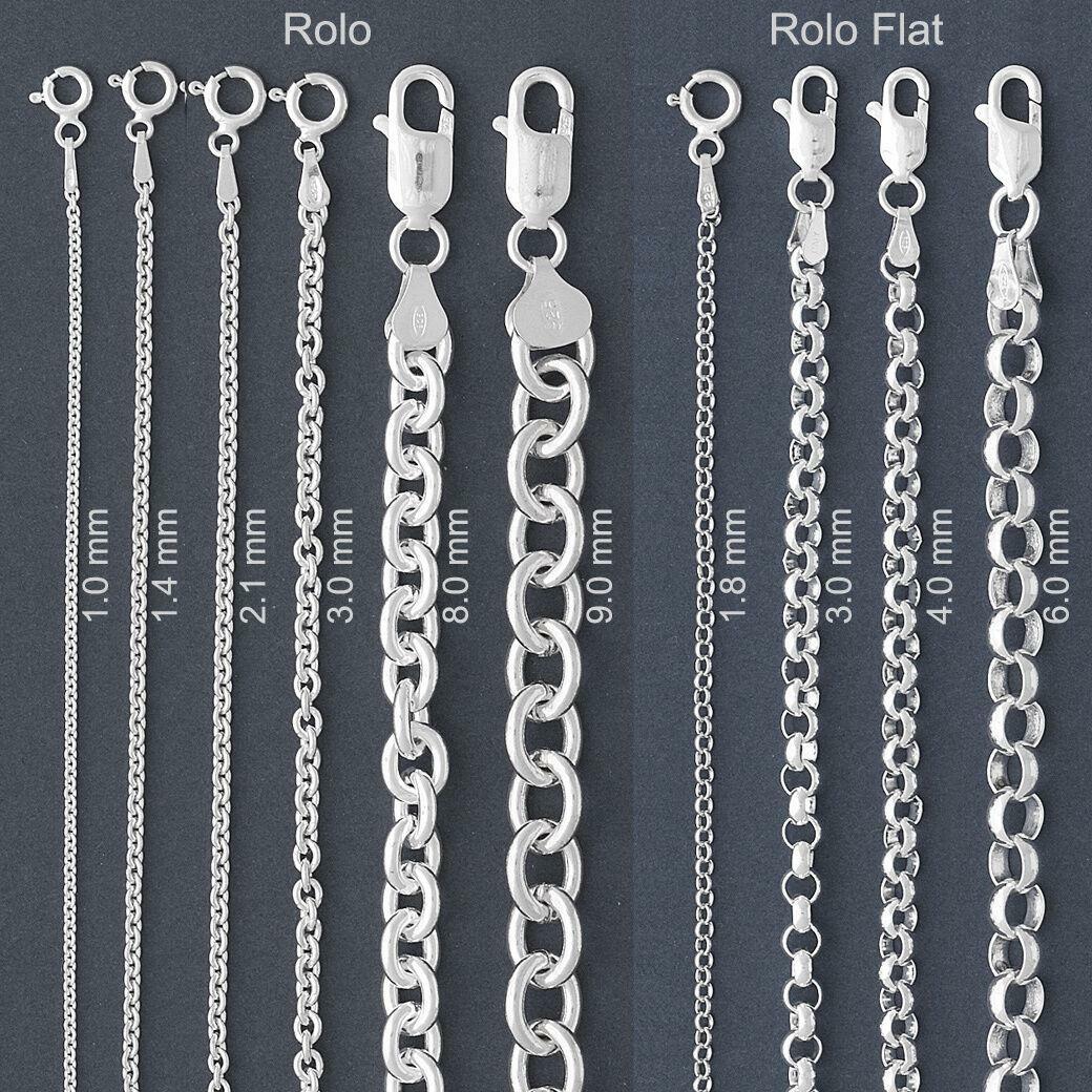 (7″~30″, 0.8mm~9mm) ITALY 925 Sterling Silver ROLO Chain Necklace/ROLO Bracelet