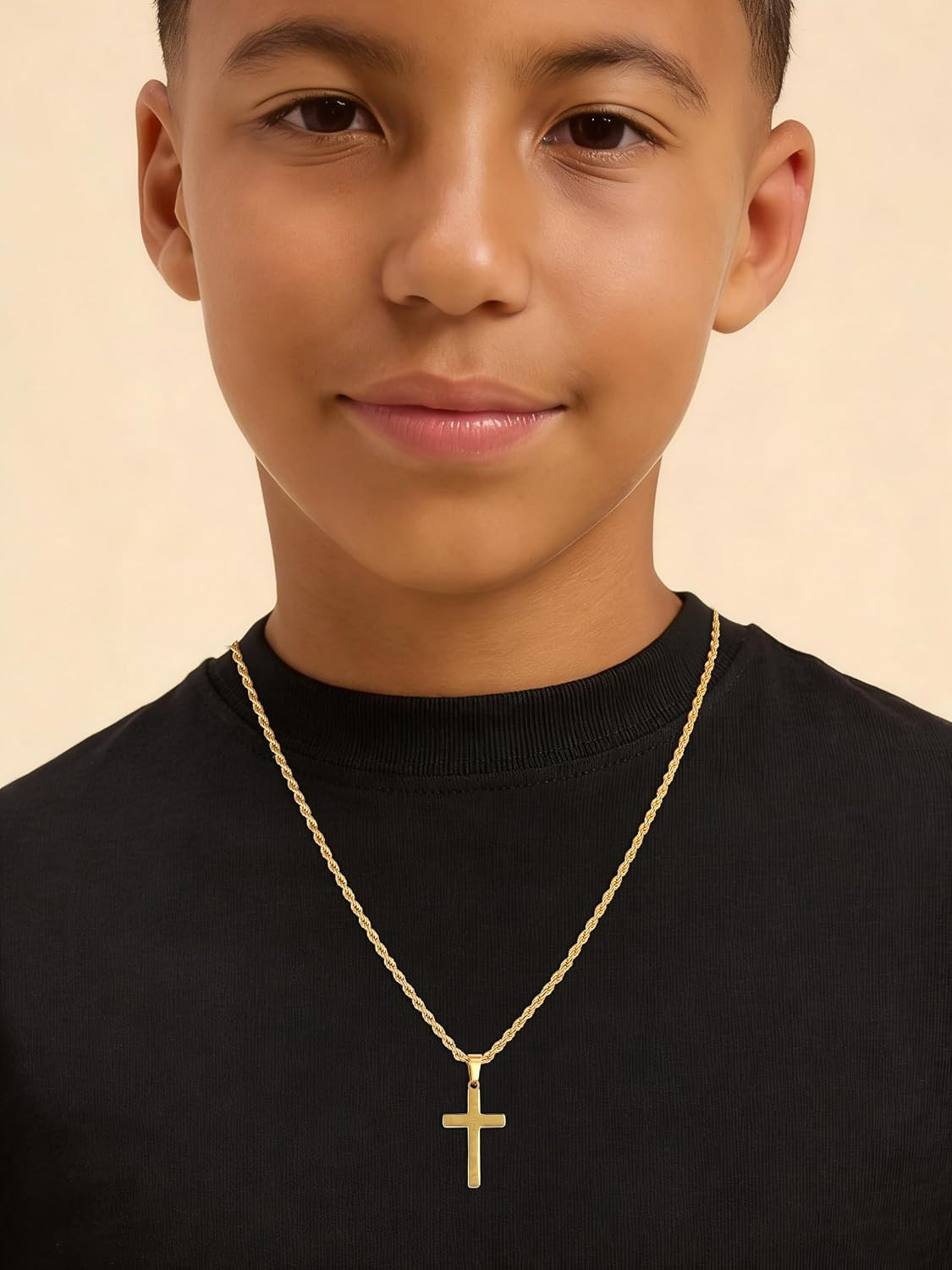 Cross Necklace for Boys Mens Stainless Steel Twisted Rope Chain Cross Pendant Ru
