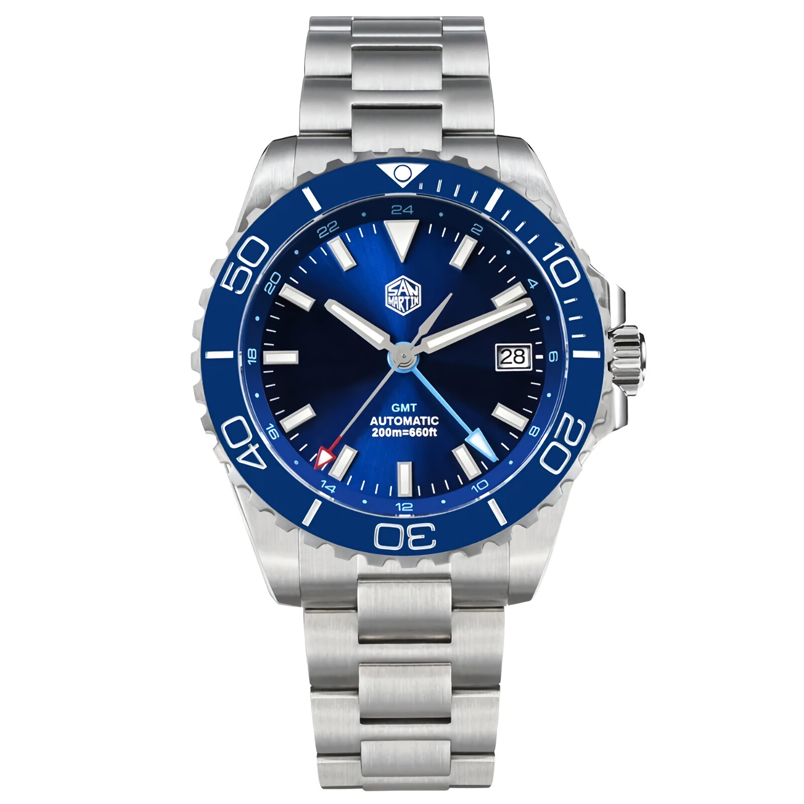 SAN MARTIN SN0136-G GMT Automatic Enamel Dial Stainless Steel 39mm Diver Watch