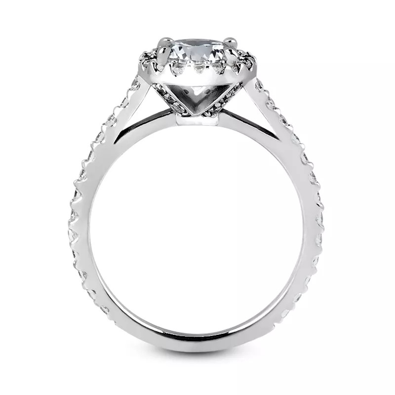 Side Stone Engagement Ring Halo 18K Gold 2 Carat Round Lab-Grown Diamond D SI1