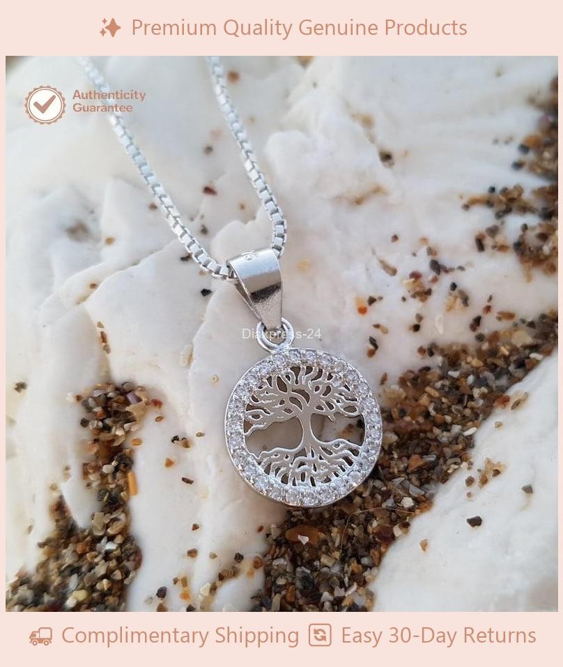 14k White Gold Natural GH/SI Diamond Certified Tree of Life Pendant 18″ Chain
