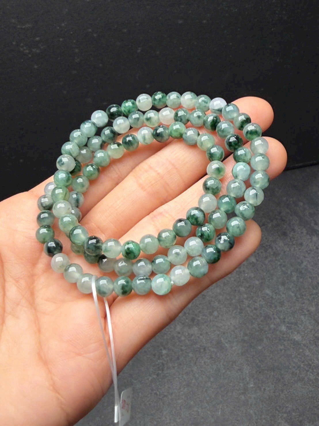 Burmese Natural A Untreated Jadeite Necklace 95 Beads Icy Moss Green 5.7-6mm
