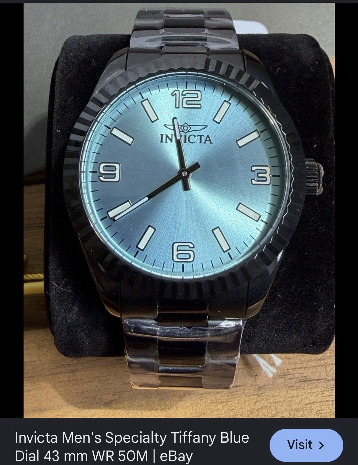 Invicta Specialty Men’s Quartz Watch 43mm Blue Dial Black SS Bracelet 50m Box