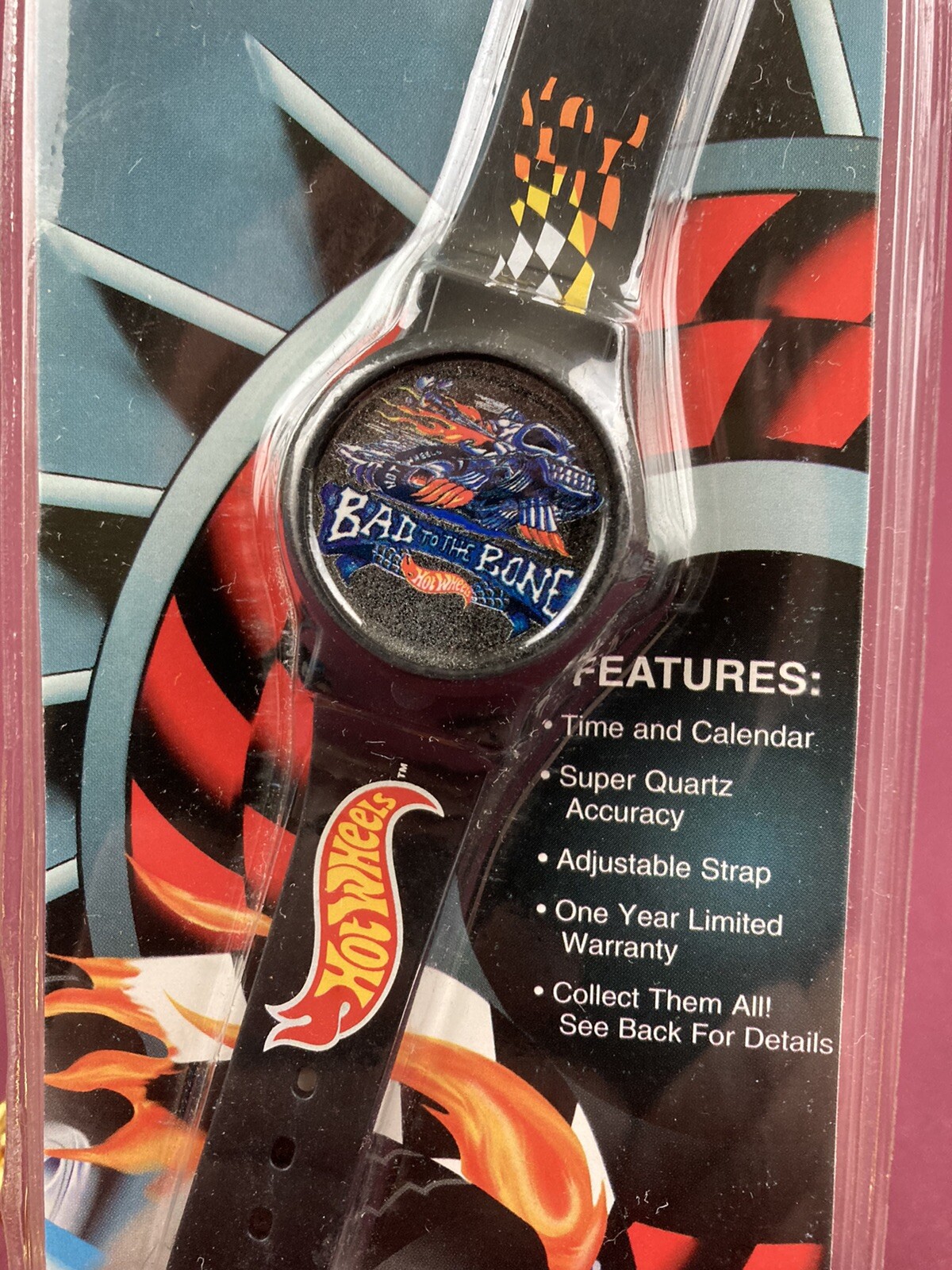 Vintage Hot Wheels Race Hard Digital Wrist Watch Black Flame Band NIB