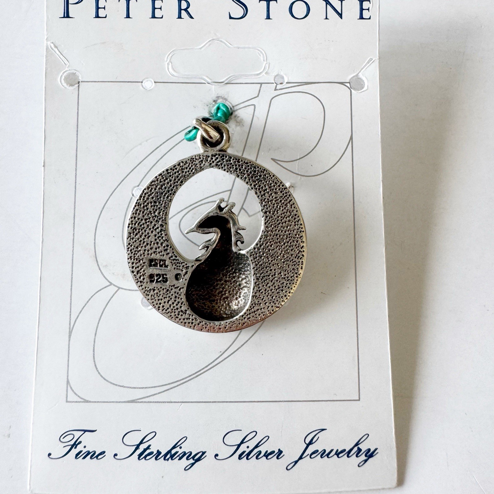 Peter Stone Malachite Inlay Phoenix Bird Charm Pendant Sterling Silver .925 New